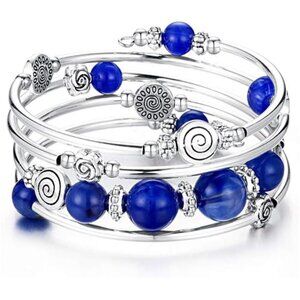 Wrap Bangle Rose Bead Bracelet - Beaded Bracelet